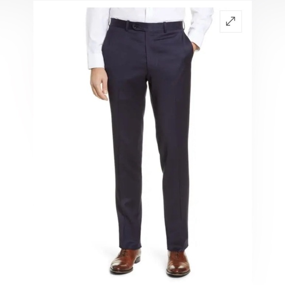 PETER MILLAR HARKER FLAT FRONT SOLID STRETCH WOOL NAVY DRESS UNHEMMED PANTS 42R - Picture 1 of 10